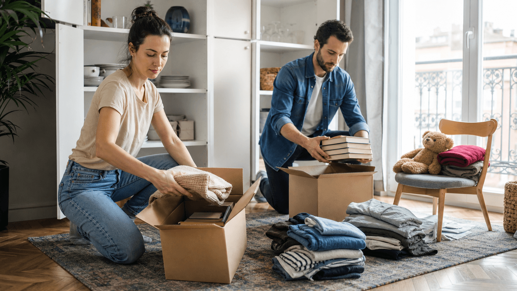 Couple triant ses affaires pour réduire le volume du déménagement