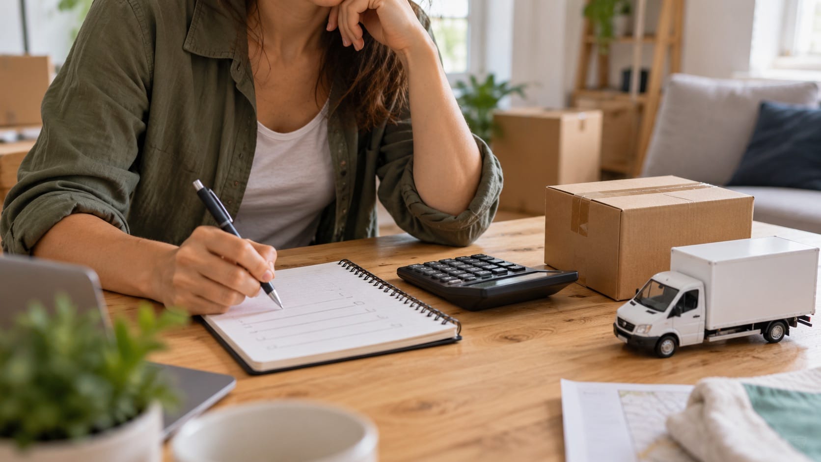 Préparer le budget d’un camion de déménagement avec un calculateur et des cartons